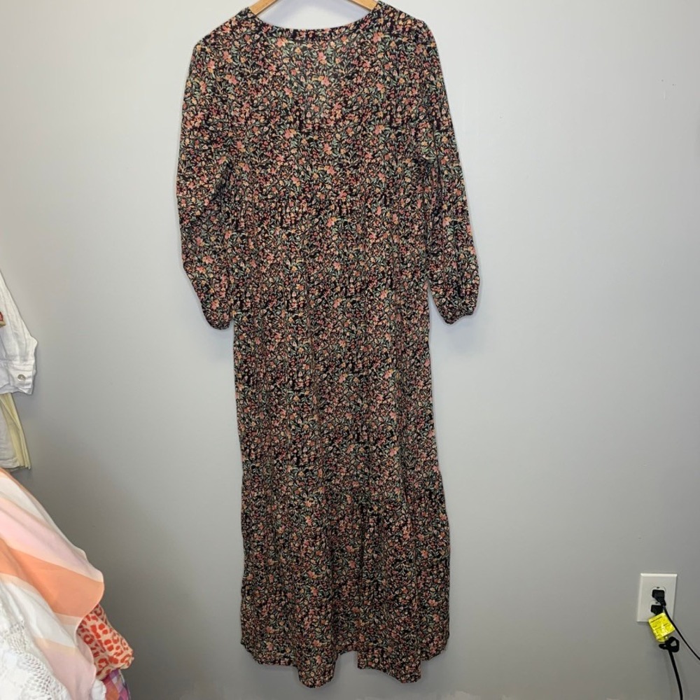 BB Dakota Steve Madden Floral Cotton Maxi Dress XS Black Pink Tiered V-Neck Boho - Picture 4 of 16